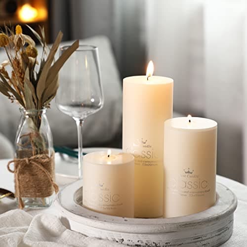 Sumind Ivory Pillar Candles 3"x4", 6", 8" Dripless Unscented Home Decor