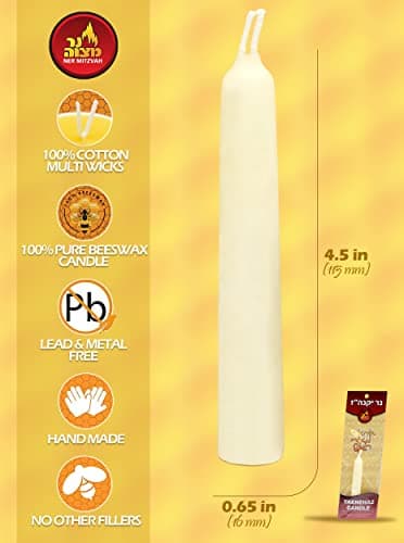 Yaknehaz Havdalah Candle - Pure Beeswax, Hand Dipped Multi Wick - 1 Pack