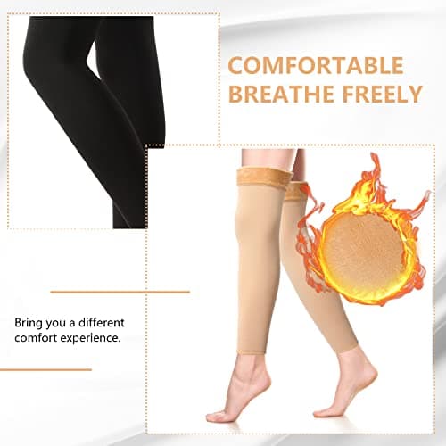 Bencailor 2 Pairs Women’s Fleece Leg Warmers - Over Knee Compression Socks (Black, Beige, Footless)