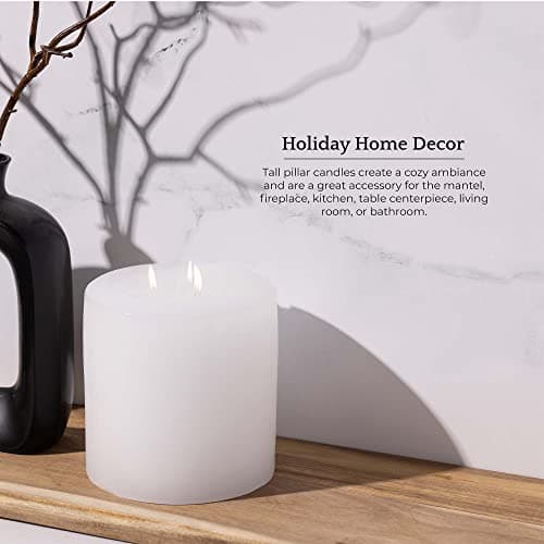 Bask Large Unscented 6-Inch 3-Wick Pillar Candles for Home and Events - White