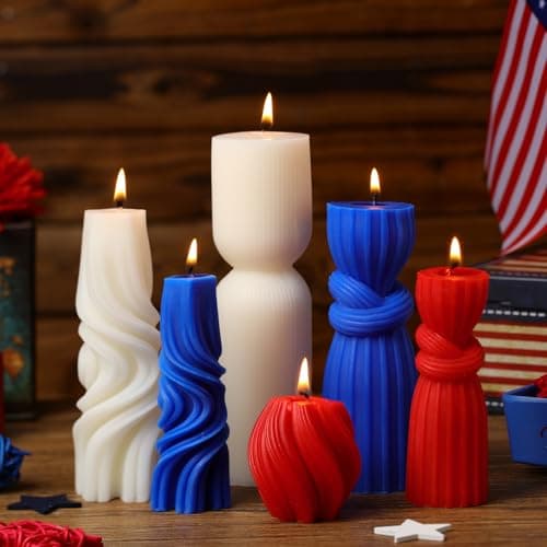 Modern Aesthetic Ribbed Soy Wax Pillar Candles Set (Green, 2.36-6.89 Inch)