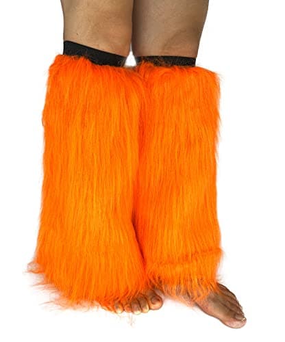 Dionysia Fuzzy Faux Fur Leg Warmers, Long Boots Cuff Cover, Elastic, 18"