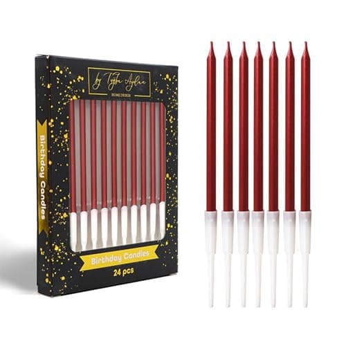 Birthday Candles - 24 Count Long Thin Rainbow Candles for Cake, Metallic Cake Candle for Birthday, Party