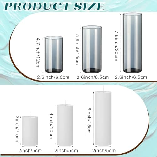 Shihanee 36 Piece Tall Cylinder Candle Sets with Glass Vases, Smoke Gray & White