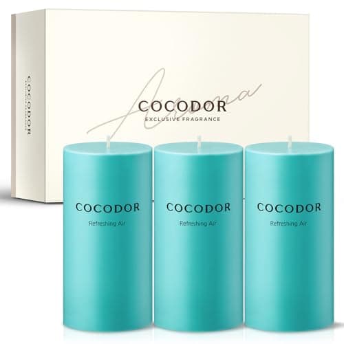COCODOR White Jasmine Scented Pillar Candles, Set of 3, 85 Hours Burn Time