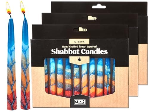 Zion Judaica Sun Burst 5.5" Unscented Taper Candles, 12 Pack for Home Décor and Holidays