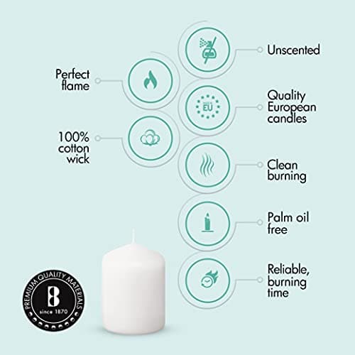 BOLSIUS 12 White Pillar Candles - 17 Hours Burn Time - Premium European Quality - Wedding, Party & More