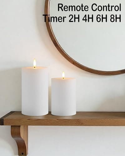 Large Real Wax Flameless Candles - 3Pack White Ribbed(LED, Timer, Remote)