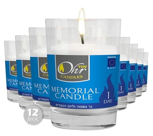 Memorial Candle Set for Yahrzeit - 1 Day Yartzeit Candle - 12 Pack Yom Kippur Jewish Candles