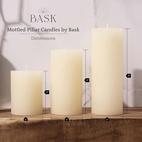 BASK Unscented Ivory Pillar Candles Set of 3 - Dripless and Smokeless for Any Occasion
