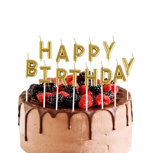 Happy Birthday Cake Candles & Party Decorations, Gold Wedding Anniversary Topper