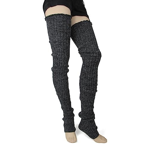 Foot Traffic Women's Super Long Charcoal Cable-Knit Leg Warmers