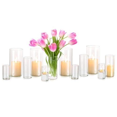 Glasseam Clear Glass Cylinder Vases for Home Decor, 6"+7.8"+10" Centerpieces