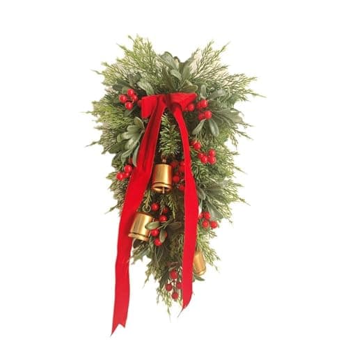 MOTUZP Red Berries & Bells 20 Inch Artificial Christmas Wreath