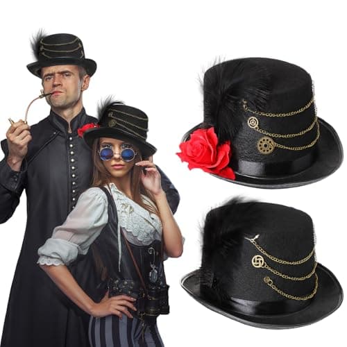 Ramede Steampunk Top Hat with Goggles for Halloween Cosplay Party