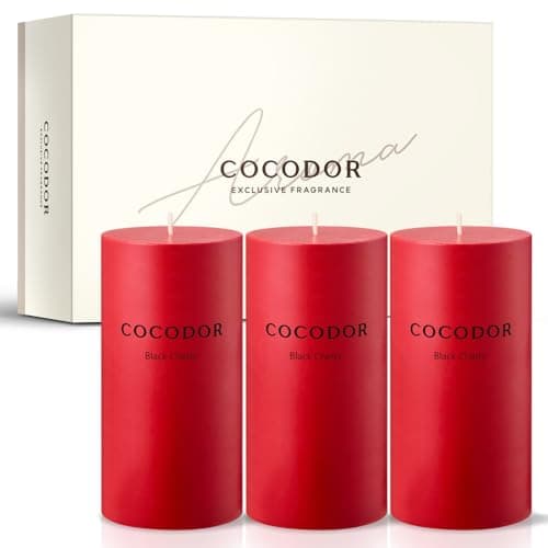 COCODOR White Jasmine Scented Pillar Candles, Set of 3, 85 Hours Burn Time