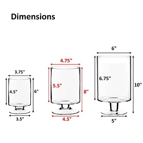 CYS EXCEL 3 PCS Glass Hurricane Candle Holders | Stemmed Cylinder Vases