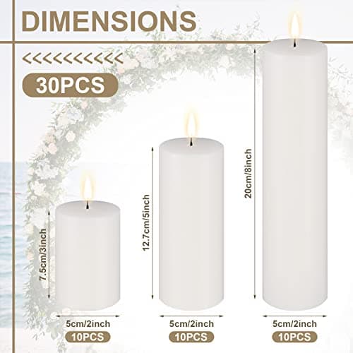 Amyhill Set of 30 White Unscented Pillar Candles for Home and Decor