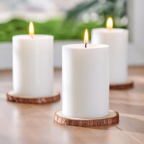Unscented White Pillar Candles Set of 3, Long-Lasting for Wedding, Spa, Dinner Parties, Home Decor