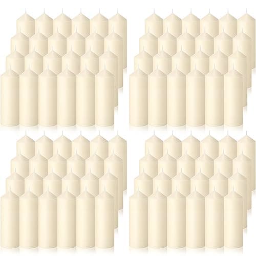 40 Pack of Ivory Pillar Dinner Candles - Unscented, Dripless, Clean Burning - 2x4 Inch