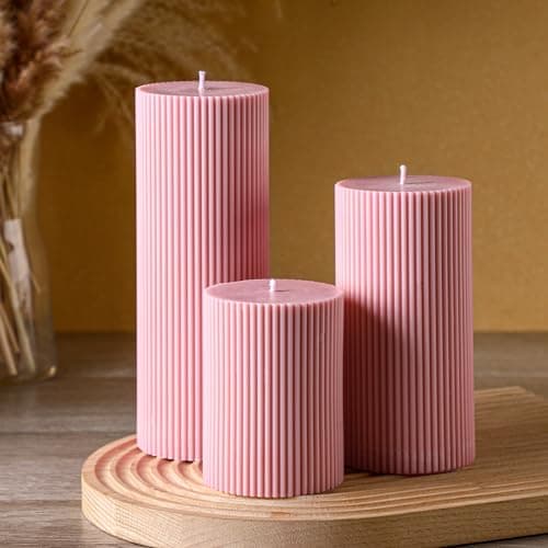 3-Pack Aesthetic Ribbed Soy Wax Candles, White, 3" to 8" High for Home Decor