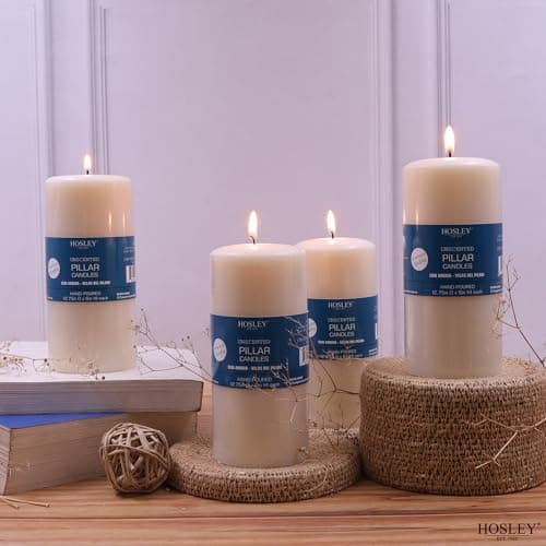 Hosley Ivory Unscented 6" Pillar Candle Set of 4, Long-Burning Hand-Poured