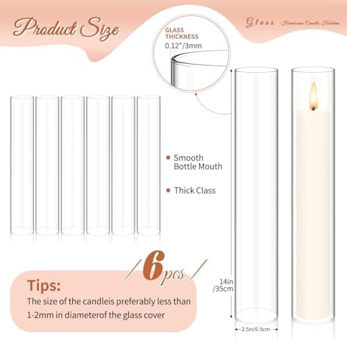 Showgeous 6 PCS Clear Glass Hurricane Candle Holders, D:2.5" H:14"