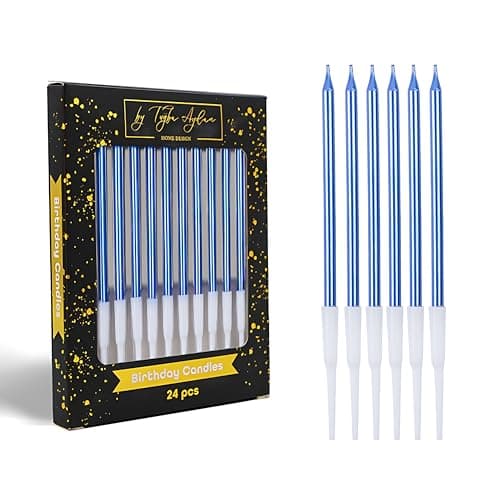 Birthday Candles - 24 Count Long Thin Rainbow Candles for Cake, Metallic Cake Candle for Birthday, Party