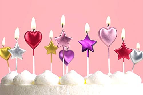 10 Cute Heart & Star Birthday Candles for Party and Wedding Cake Decoration Supplies