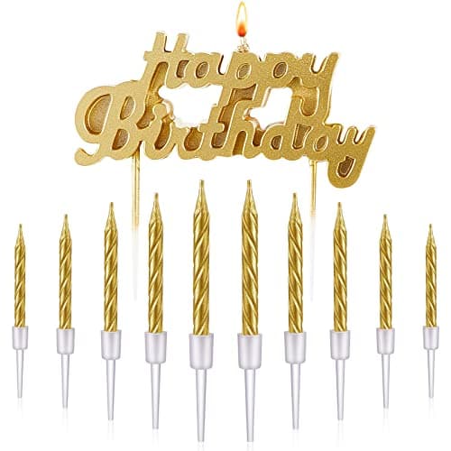 MTLEE Gold Happy Birthday Thin Spiral Candles Topper for Cake Decoration Party Supplies