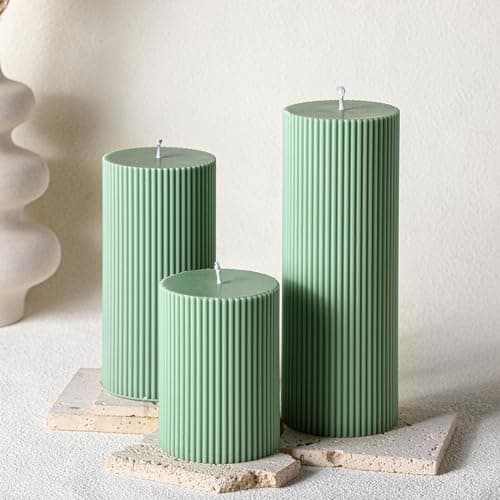 3-Pack Aesthetic Ribbed Soy Wax Candles, White, 3" to 8" High for Home Decor