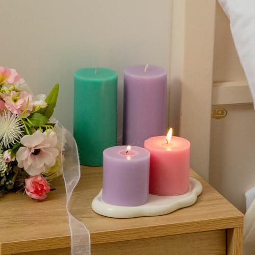 COCODOR White Jasmine Scented Pillar Candles, Set of 3, 85 Hours Burn Time