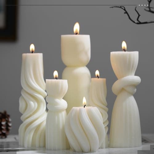 Modern Aesthetic Ribbed Soy Wax Pillar Candles Set (Green, 2.36-6.89 Inch)