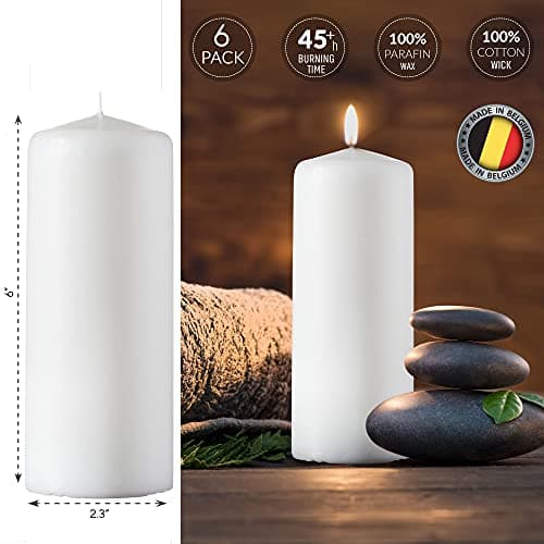 9 Pack 6 Inch White Dripless Pillar Candles for Home Décor