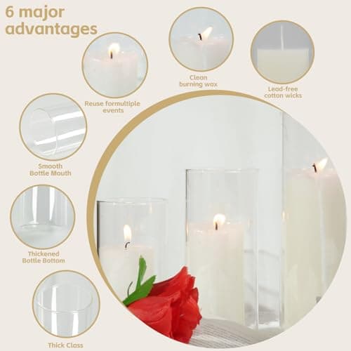 Wedding Pillar Candles and Glass Cylinder Vases Set