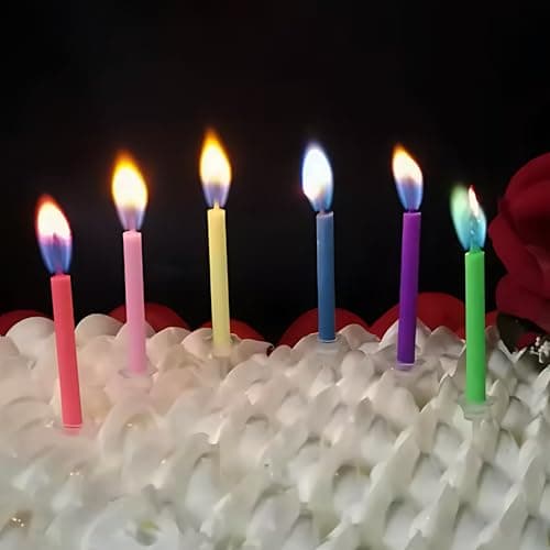 Gorgeous 12pcs Happy Birthday Candles for Cake, Colorful Flame Holders Included