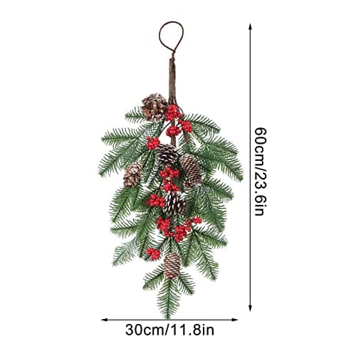 MOTUZP Green Pine Needles Teardrop Swag with Pine Cones for Christmas Mailbox (A)