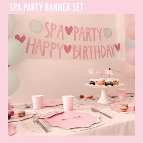 Pre-Strung Pink Happy Birthday & Spa Party Banner Set