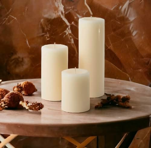 Mister Candle Dripless Assorted Pillar Candles for Wedding & Home Decor (Ivory)