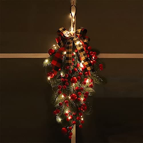 Pre-Lit Teardrop Swag Christmas Pine Garland with Berries