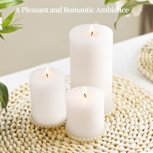 KONNI White Pillar Candles Set of 6, 3"x3" Long BurningBulk