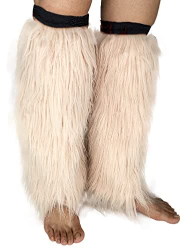 Dionysia Fuzzy Faux Fur Leg Warmers, Long Boots Cuff Cover, Elastic, 18"