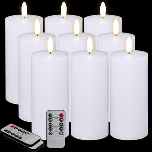 12-Pack Realistic Battery-operated Flickering White Pillar Candles with Timers