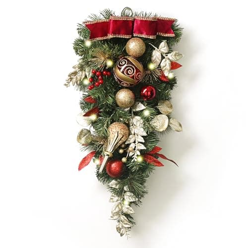 Valery Madelyn 24 Inch Red Gold Outdoor LED Swag for Home Decor