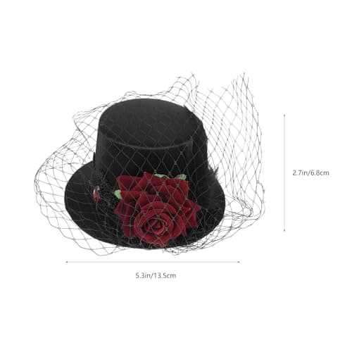 BESPORTBLE Victorian Mini Top Hat - Classic Black Hair Clip with Red Rose and Veil