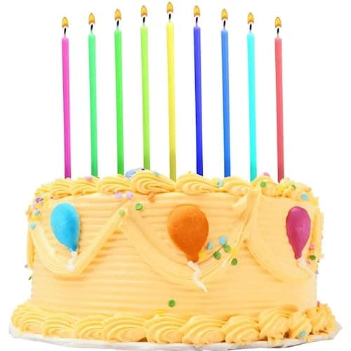Birthday Candles - 24 Count Long Thin Rainbow Candles for Cake, Metallic Cake Candle for Birthday, Party