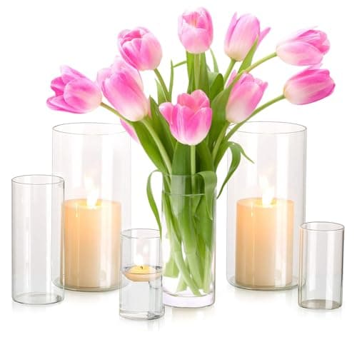 Glasseam Clear Glass Cylinder Vases for Home Decor, 6"+7.8"+10" Centerpieces