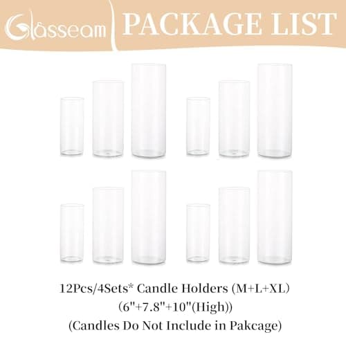 Glasseam Clear Glass Cylinder Vases for Home Decor, 6"+7.8"+10" Centerpieces