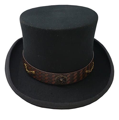 Different Touch 100% Wool Victorian Steampunk Top Hat with Leather Band