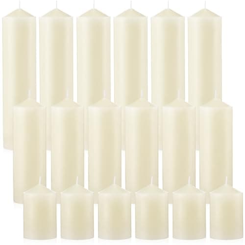 18-Piece Set of Ivory Pillar Candles for Weddings and Events